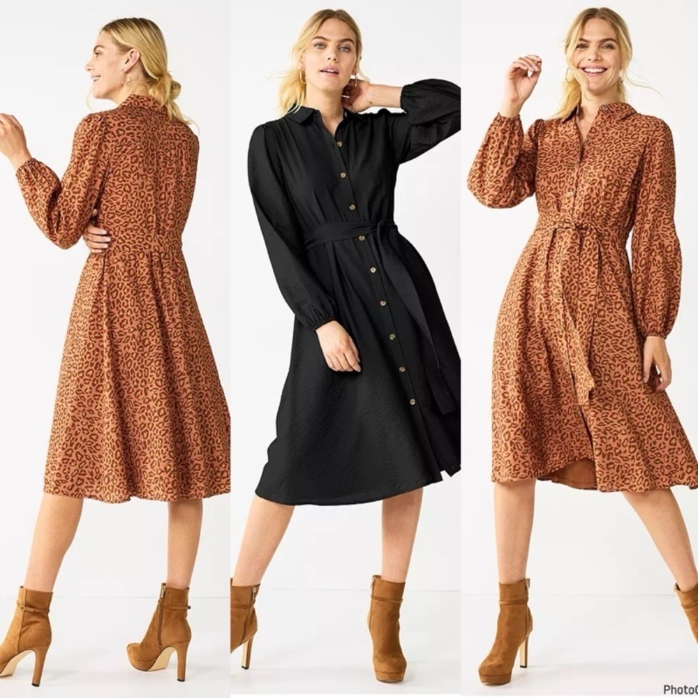 Nine West Orange and Brown Animal Print Dress